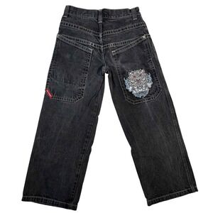 Vintage JNCO Baggy Jeans Y2K Tiger Embroidered Black 10" Wide Leg Pants Boys 16
